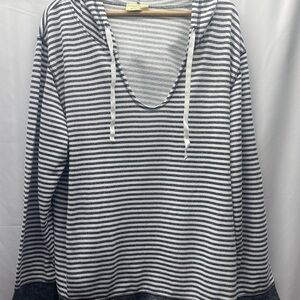 Bobbie Brooks Women’s Gray and White Striped V-Neck Hooded Sweatshirt 3X